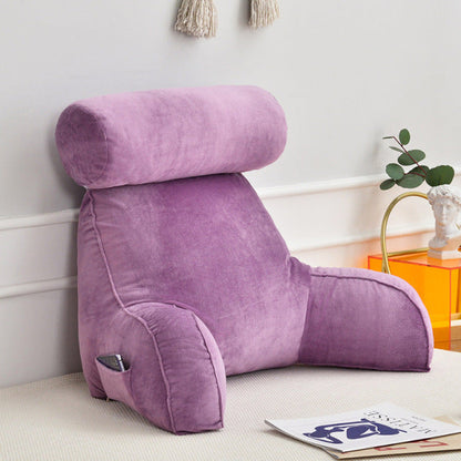 Ergonomic Backrest & Reading Pillow with Arms, Adjustable Headrest & Side Pocket – Soft Velour Washable Cover