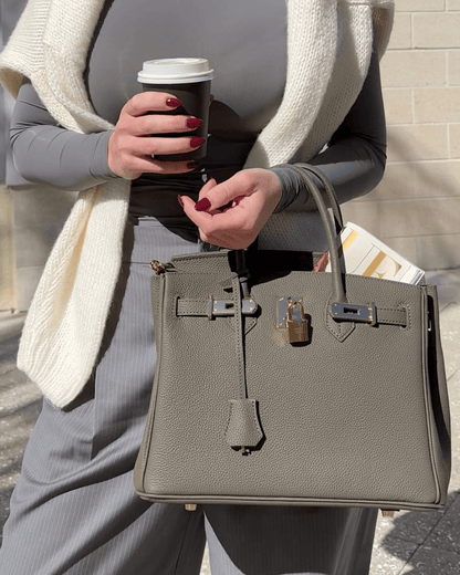 Luxury Women's Leather Shoulder Bag with Lock – Structured PU Tote for Work & Daily Use