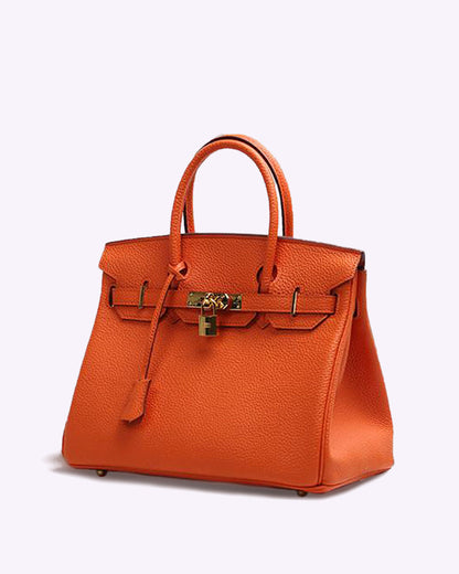Luxury Women's Leather Shoulder Bag with Lock – Structured PU Tote for Work & Daily Use