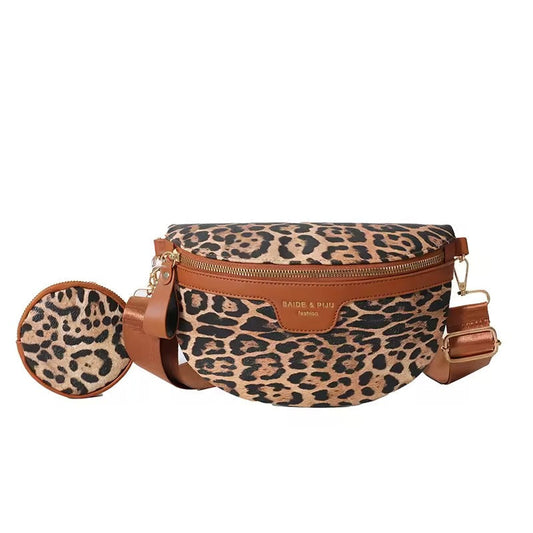 Leopard Print Crossbody & Waist Bag – Adjustable Strap, Mini Pouch, Trendy Animal Print