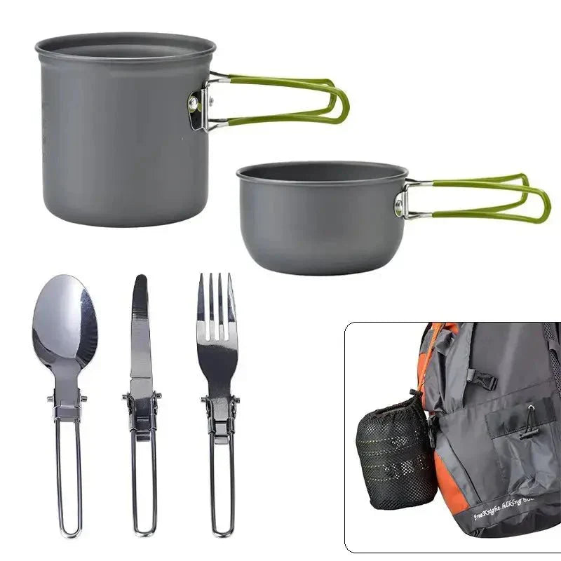 Outdoor Lightweight Camping Cooking Set – Compact Mess Kit with Pans & Cutlery