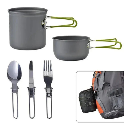 Outdoor Lightweight Camping Cooking Set – Compact Mess Kit with Pans & Cutlery