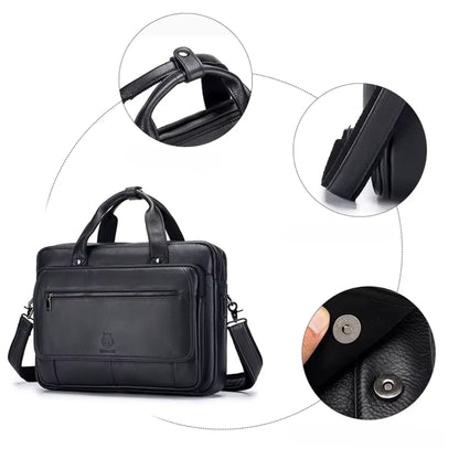 lack Leather Laptop Bag – Spacious Business Briefcase with Multiple Compartments