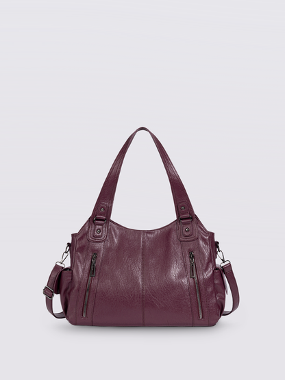 Black Leather Shoulder Bag with Side Pockets – Spacious & Elegant Women’s Leather Handbag