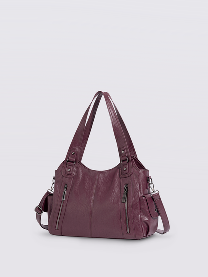 Black Leather Shoulder Bag with Side Pockets – Spacious & Elegant Women’s Leather Handbag