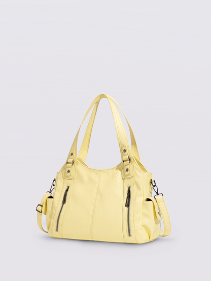 Black Leather Shoulder Bag with Side Pockets – Spacious & Elegant Women’s Leather Handbag